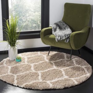 Modern Anti Slip Fluffy Round Shaggy Carpet (3X3 FEET, Beige Ivory)
